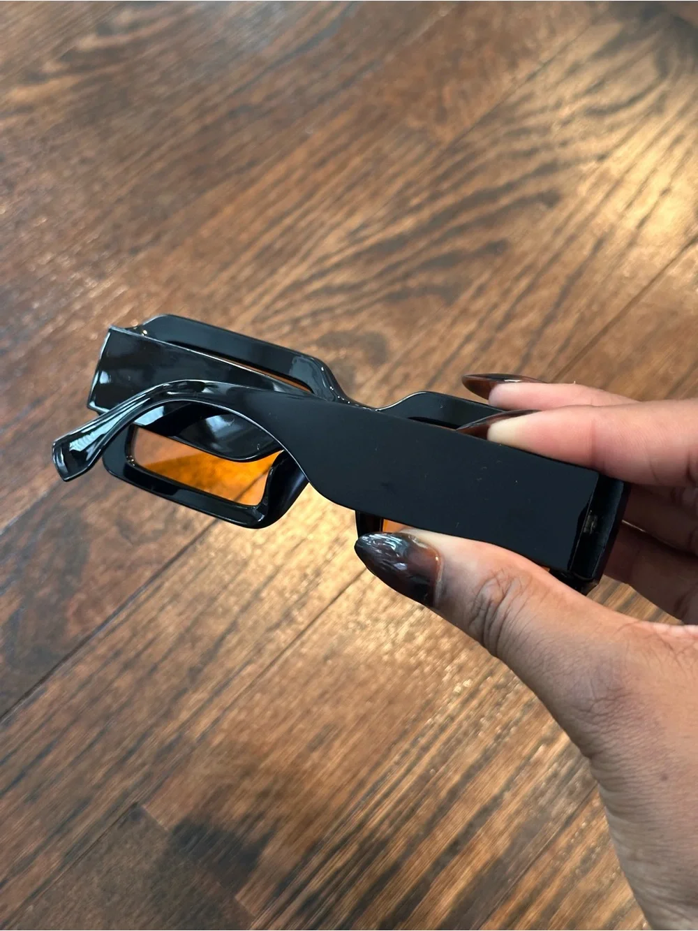 Black Rectangle Sunglasses with Amber Lenses